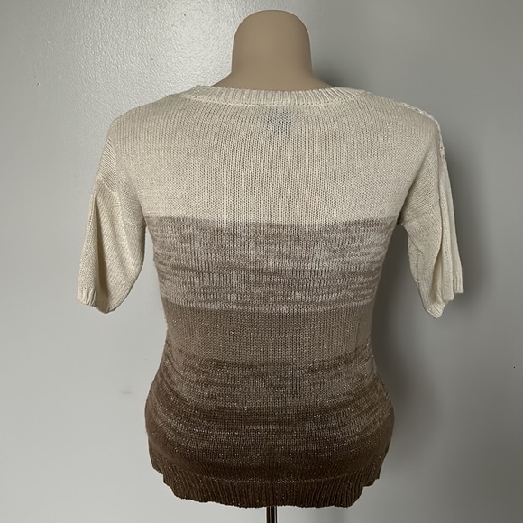 Dots Brown & Cream Knit Short Sleeved Sweater Sz L - Picture 7 of 10